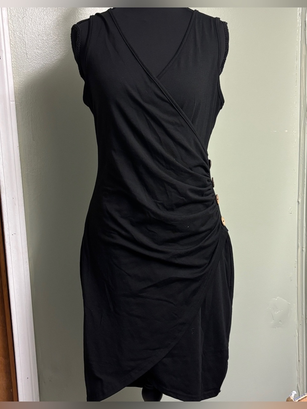 SHEIN sleeveless faux wrap mini dress with button details